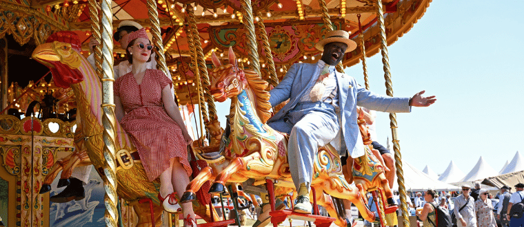 Dandy Wellington enjoying the fun fair at the 2023 Goodwood Revival. Ph. by PA